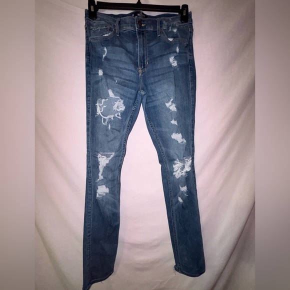 Hollister Women's Ripped Skinny Jeans - Blue - Picture 1 of 11